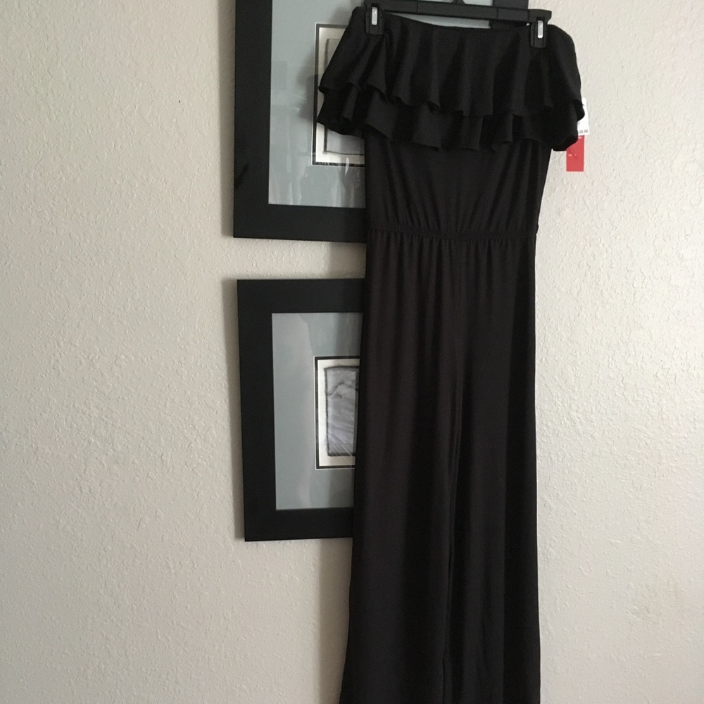 Black, ruffle bodice jumpsuit, size small
